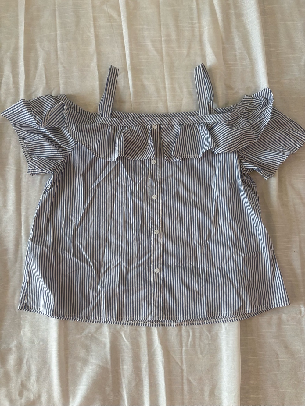 Elodie Blue and White Striped Off-Shoulder Blouse